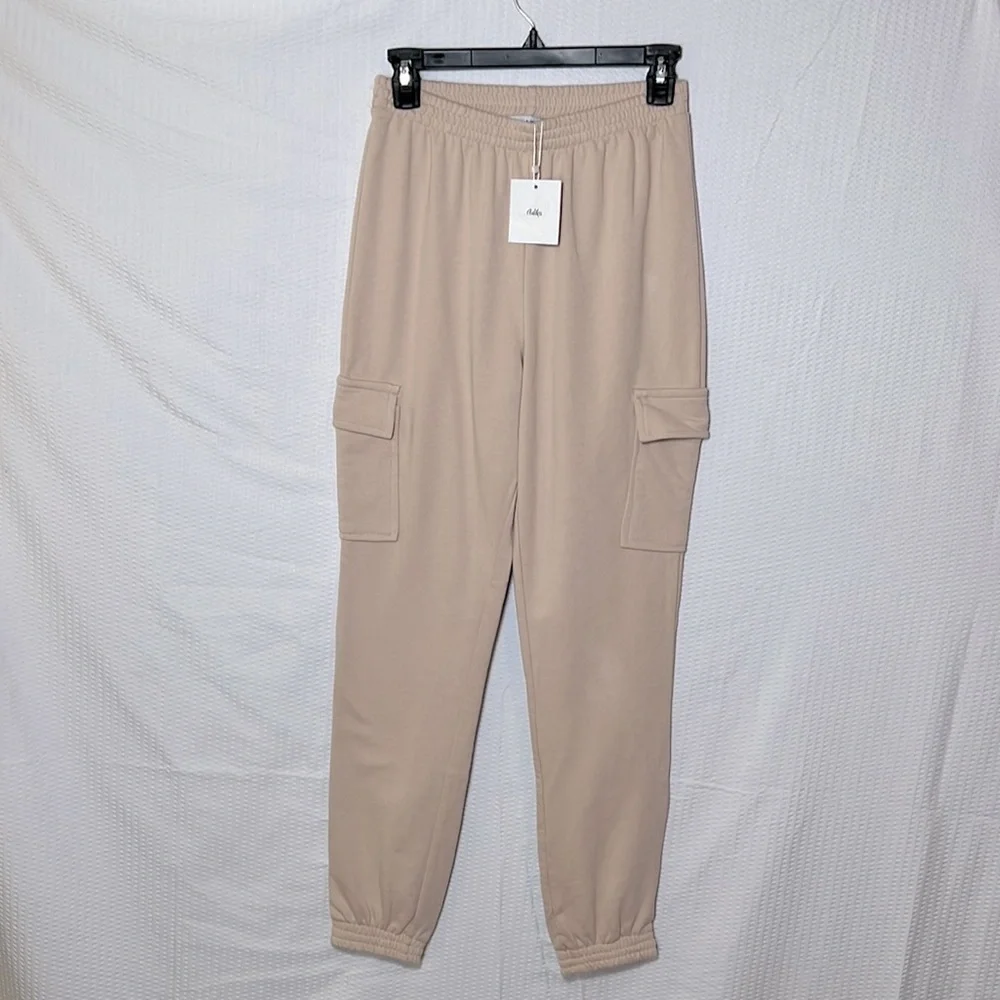 ADIKA Light Pink Beige Cargo Joggers- Size Small. NWT